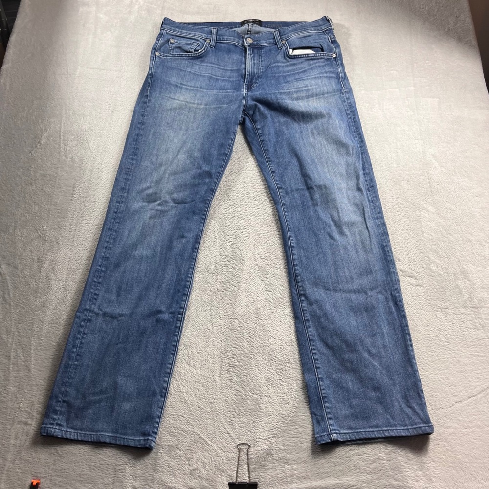 7 For All Mankind Austyn Luxe Performance Straight Leg Jeans Mens 36 Blue Wash
